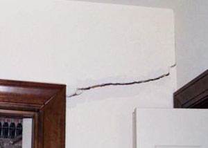 A large drywall crack in an interior wall in Hilton Head Island