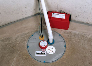 A sump pump system with a battery backup system installed in Lyons
